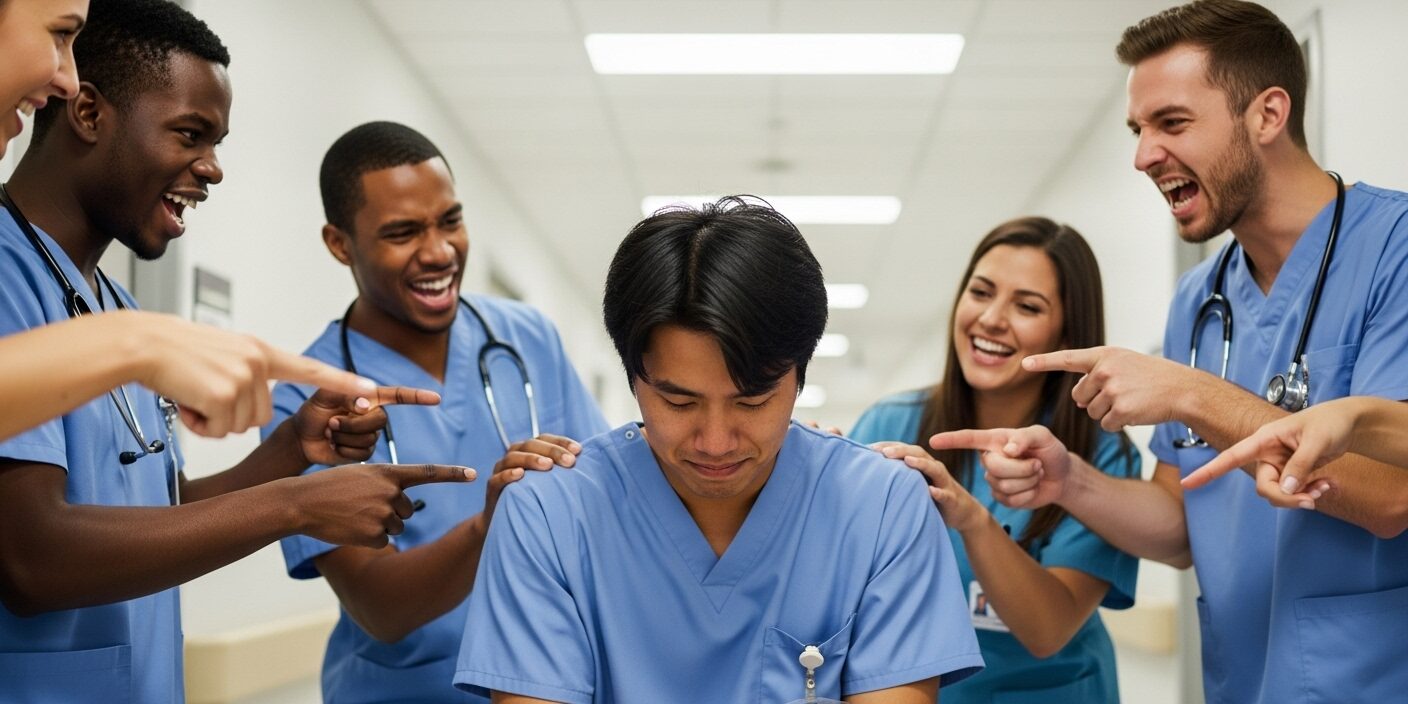 Enfermeira sofrendo assédio moral em hospital