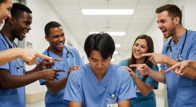 Enfermeira sofrendo assédio moral em hospital