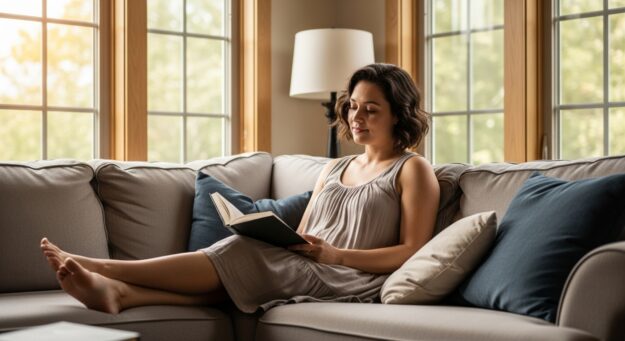 Trabalhador descansando em casa, desconectado das demandas do trabalho