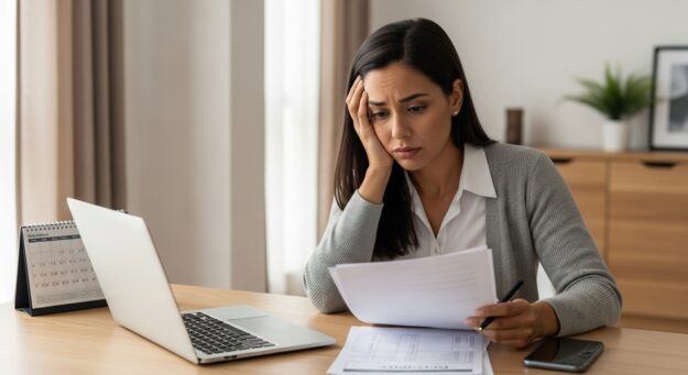 “Trabalhador analisando documentos e carteira de trabalho, se preparando para entrar com ação trabalhista para cobrar seus direitos.”