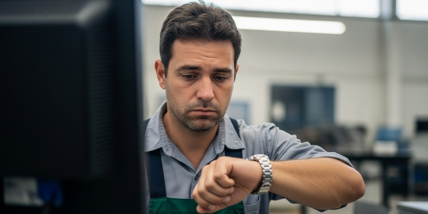 Trabalhador cansado sem pausa adequada durante o expediente