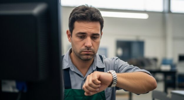 Trabalhador cansado sem pausa adequada durante o expediente