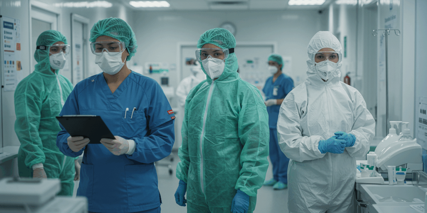 Profissional da saúde usando equipamento de proteção contra agentes perigosos