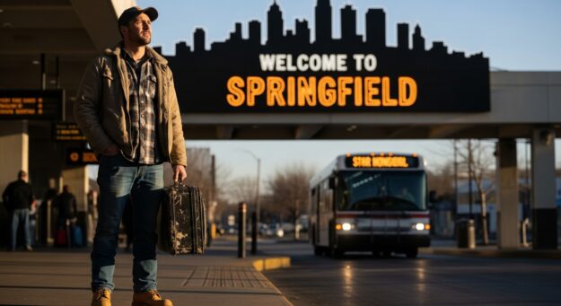 Trabalhador com mala em mudança de cidade, simbolizando adicional de transferência.