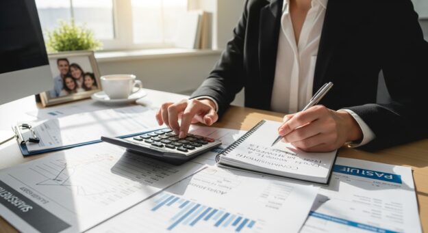 Vendedor calculando DSR sobre comissões e horas extras em planilha