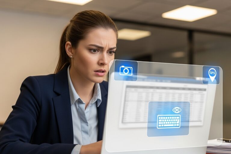 Trabalhador preocupado com monitoramento digital e privacidade no trabalho