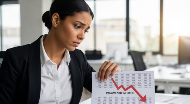 Redução salarial ilegal — trabalhador analisa holerite com queda de valores
